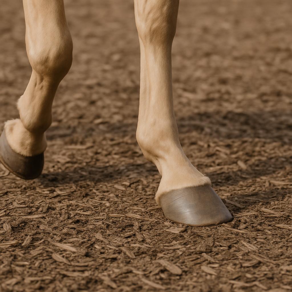 The well-maintained hooves of a horse.